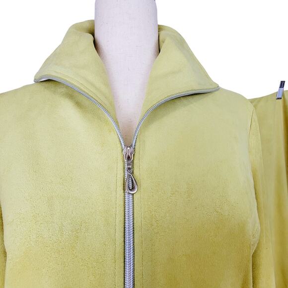 VINTAGE Equestrian Brand Chartreuse Microfiber Mod Zip Blazer Pant Suit - Small - Picture 4 of 14